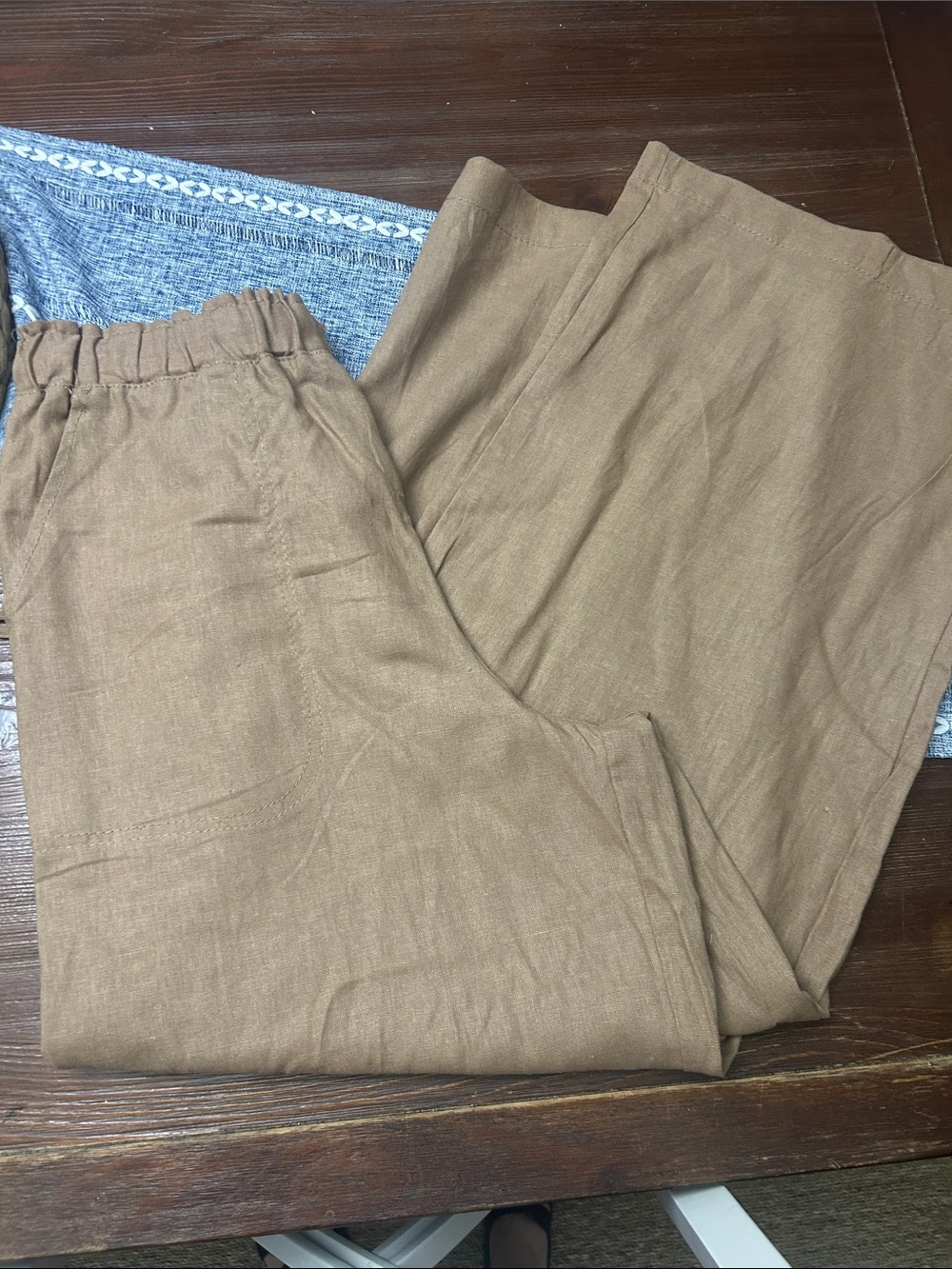 Max Studio Casual Elastic-Waist Brown Linen Blend Pants